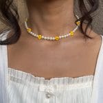 Floral Pearl Choker Necklace for Women (Yellow)