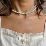 Bohemian Pearl Choker Necklace for Women – Sky Blue Elegance