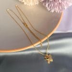 18K Gold Plated AD Diamond Butterfly Pendant with Chain for Women