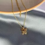 18K Gold Plated AD Diamond Butterfly Pendant with Chain for Women 1
