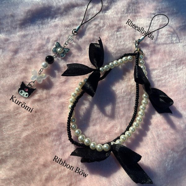 Kuromi Phone Charm Combo | Cute Stylish Phone Chain Strap & Bow Charm (Pack of 2)